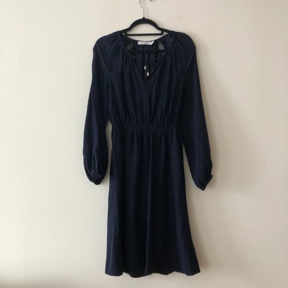 Altuzarra Navy Silk Long Sleeve Peasant Dress - Picture 4 of 10
